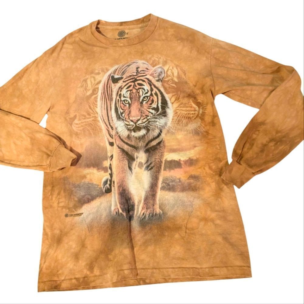 The Mountain Brown Tiger Graphic Long Sleeve Shirt Y2K